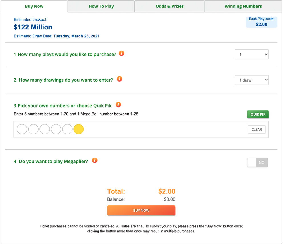 Mega Millions - Online Betslip