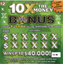 10x the Money Bonus Doubler scratcher from Georgia Lottery