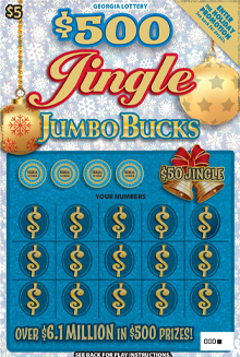 $500 Jingle Jumbo Bucks scratcher from Georgia Lottery