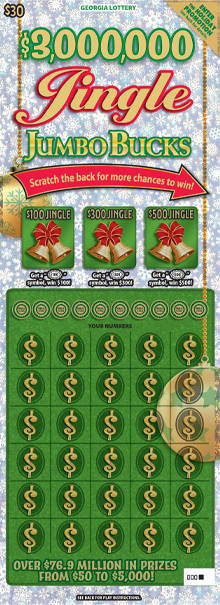 $3,000,000 Jingle Jumbo Bucks scratcher from Georgia Lottery