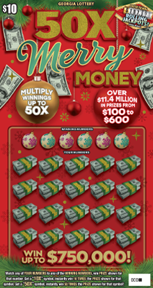 50X Merry MONEY Georgia scratch-off ticket