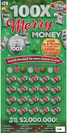 100X Merry MONEY Georgia scratch-off ticket