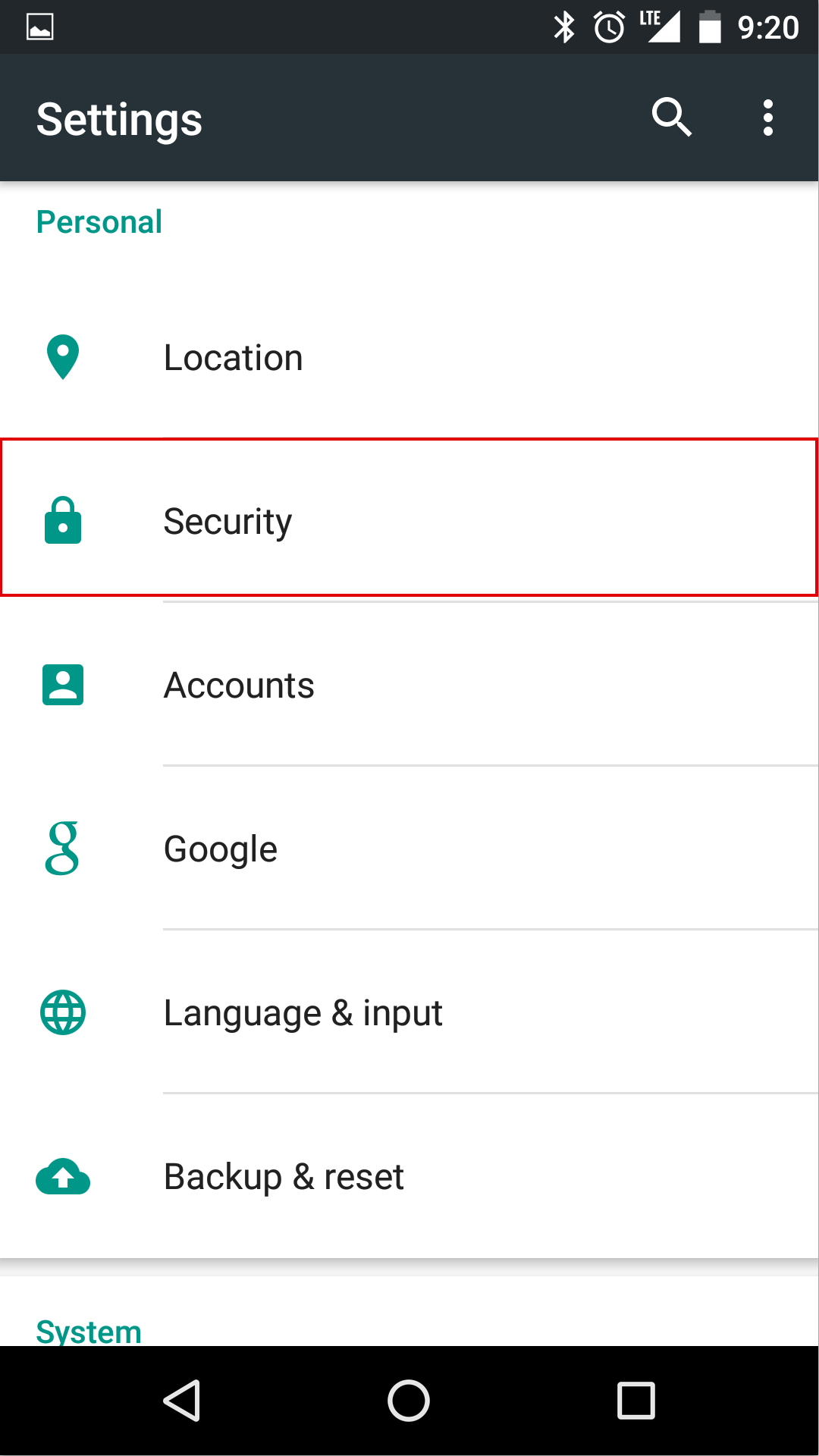 android installation select security or applications