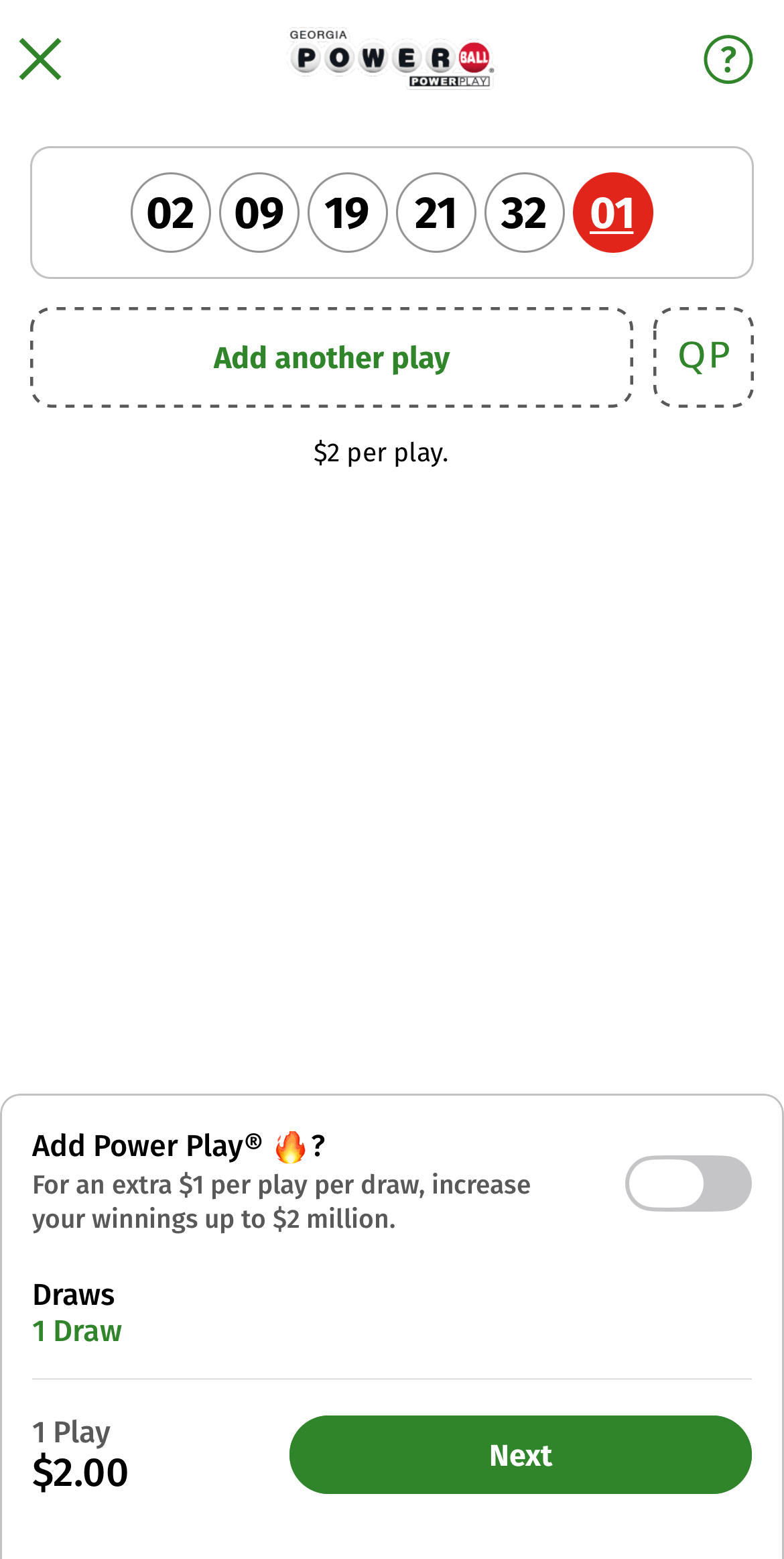 screenshot of Georgia Lottery mobile app ticket purchase